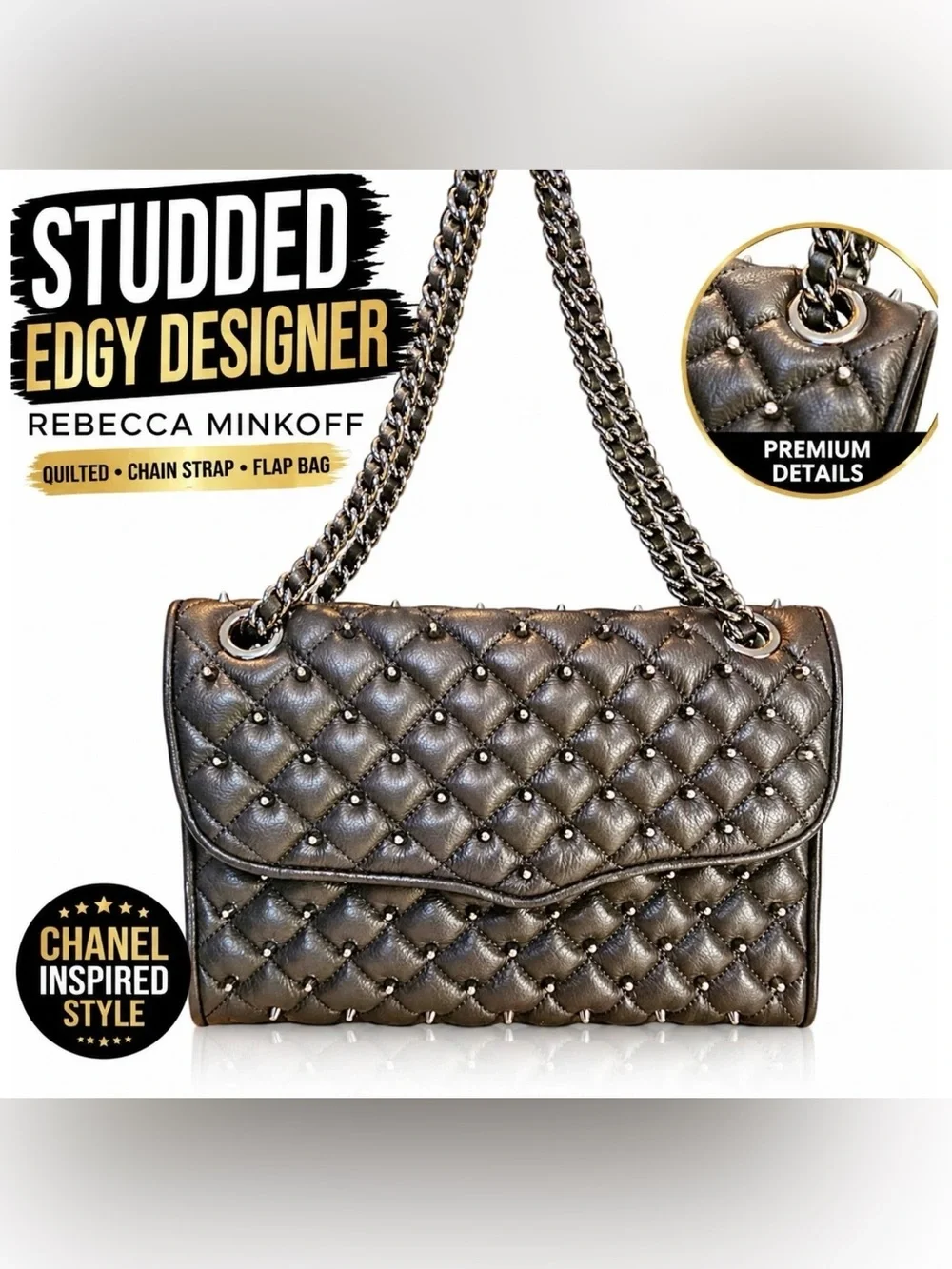 Rebecca Minkoff Quilted Studded Chain-Handle Shoulder Bag - Black